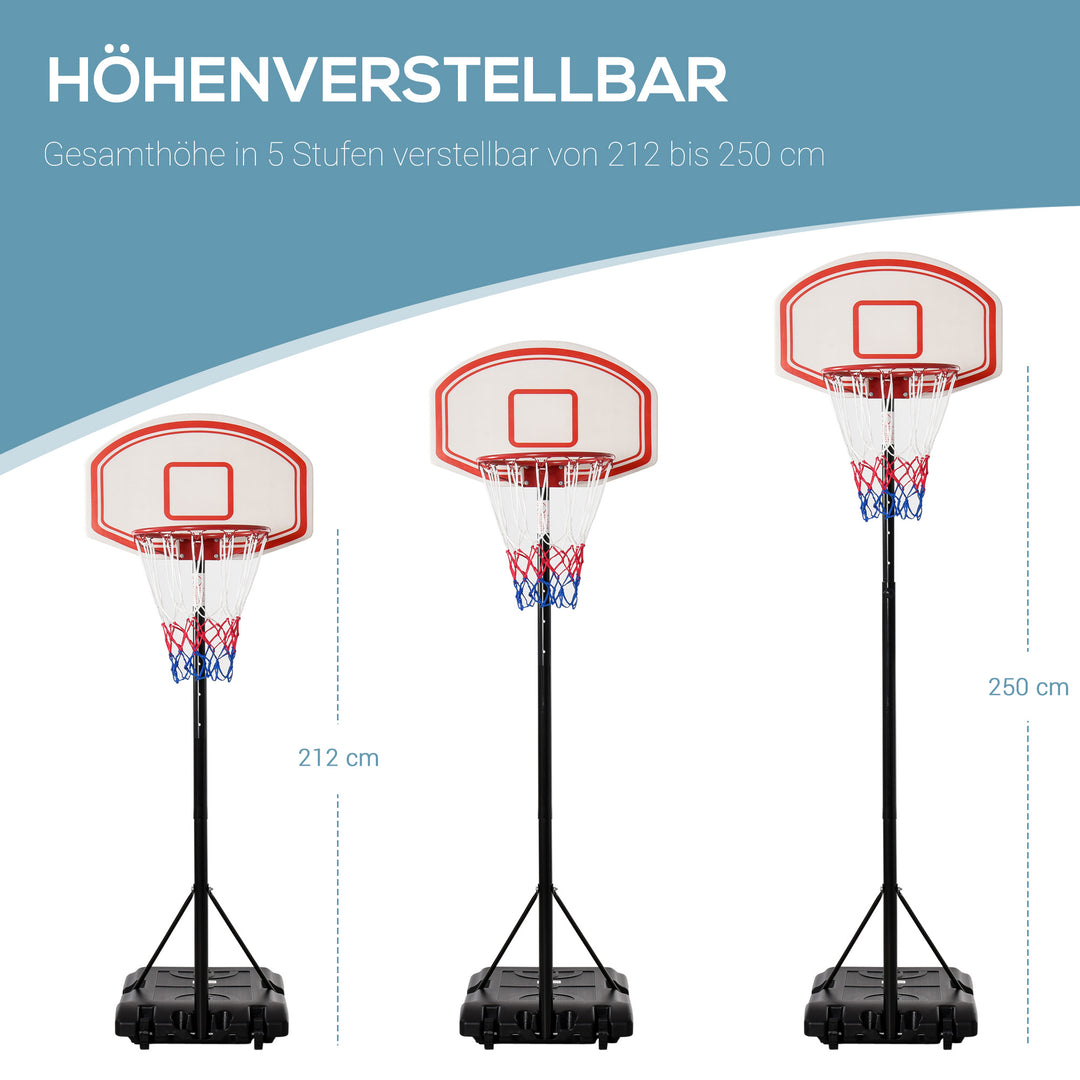 Basketballkurv, basketballstativ, højdejusterbar, vandpåfyldbar, sort