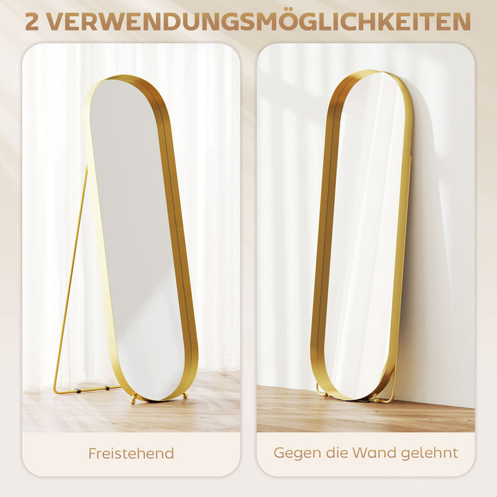 Spejl i metalramme i fuld længde, 160 x 50 cm, guldramme, til stue, soveværelse