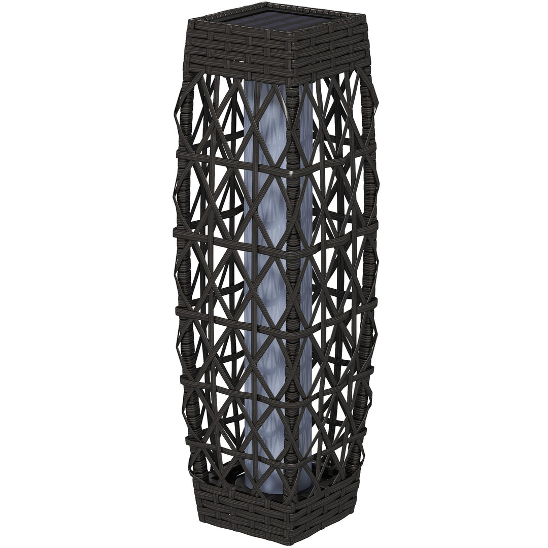 Rattan udendørslampe, solcelledrevet havelampe, automatisk tænding, LED, vejrbestandig, metalramme, 20 x 20 x 68 cm, grå