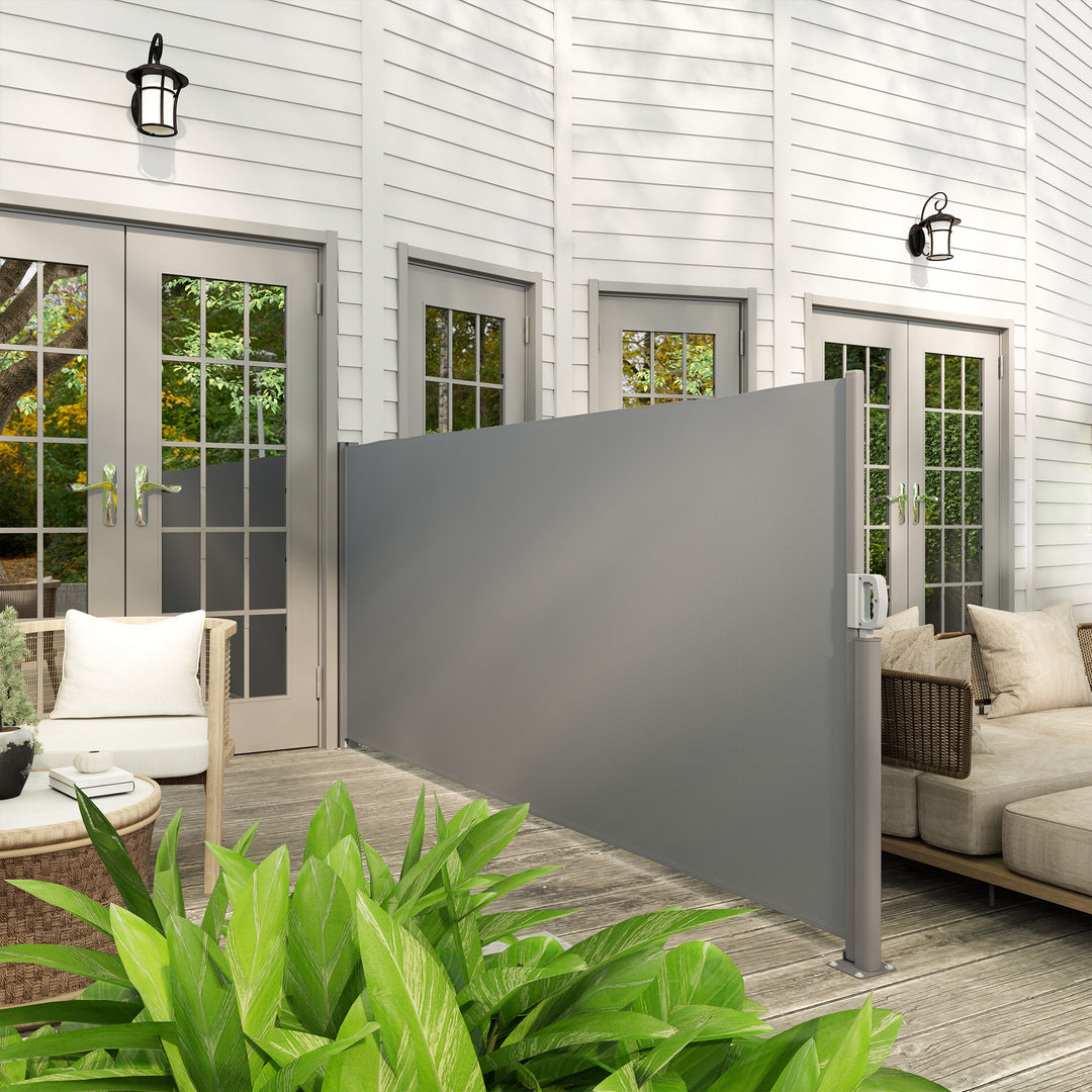 Sidemarkise, udtrækkelig, uigennemsigtig privatlivsskærm med vægbeslag, belægning, 300x140 cm, mørkegrå