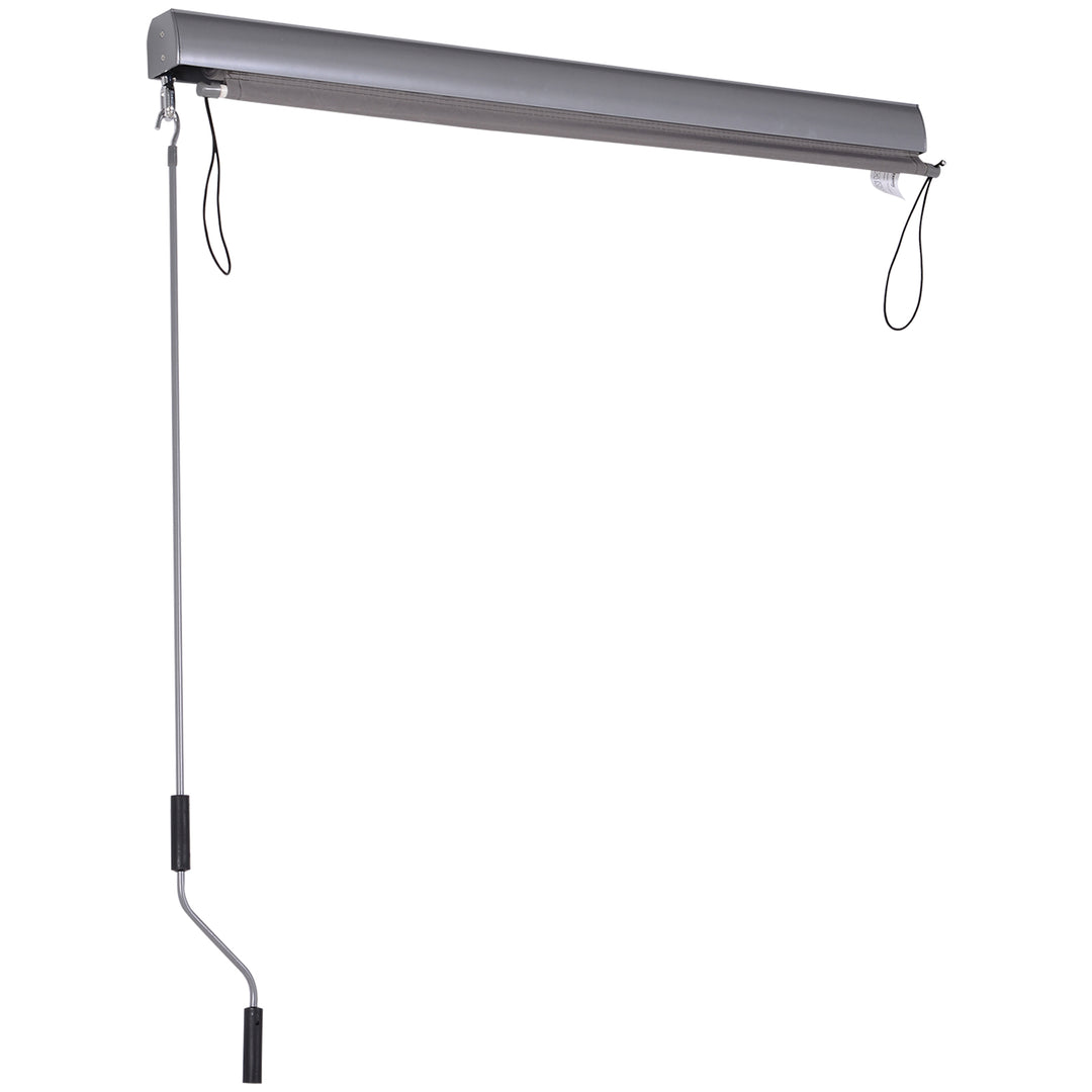 Lodret markise, balkonmarkise, lodret markise, læhegn, rullegardin til siden, privatlivsskærm med håndsving, polyesterstof + aluminium, grå, 200 x 120 cm