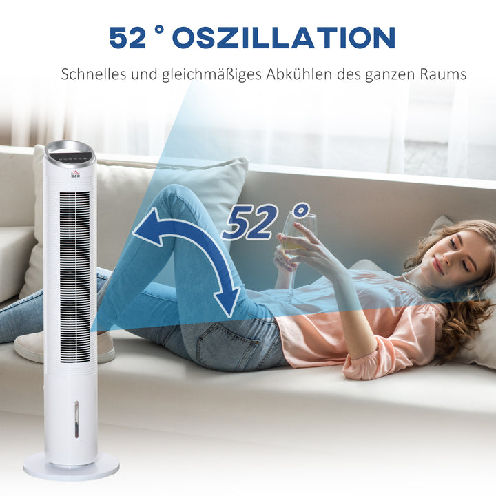 Tårnventilator med vandkøling og fjernbetjening, 60W, 20㎡ (30 cm x 30 cm x 100,8 cm), 3 tilstande, hvid