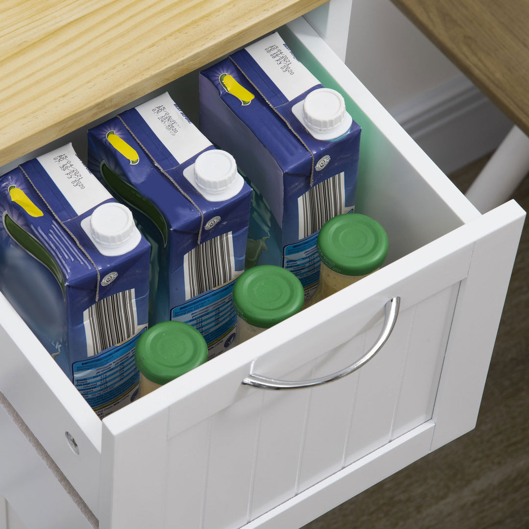 Køkkenvogn i landlig stil med 3 skuffer, hvid