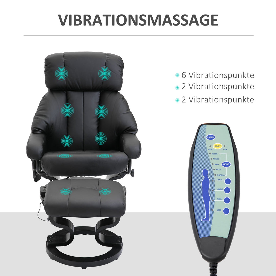 Massagestol med fodskammel, 10 vibrationspunkter, 145° justerbar ryglæn, sort