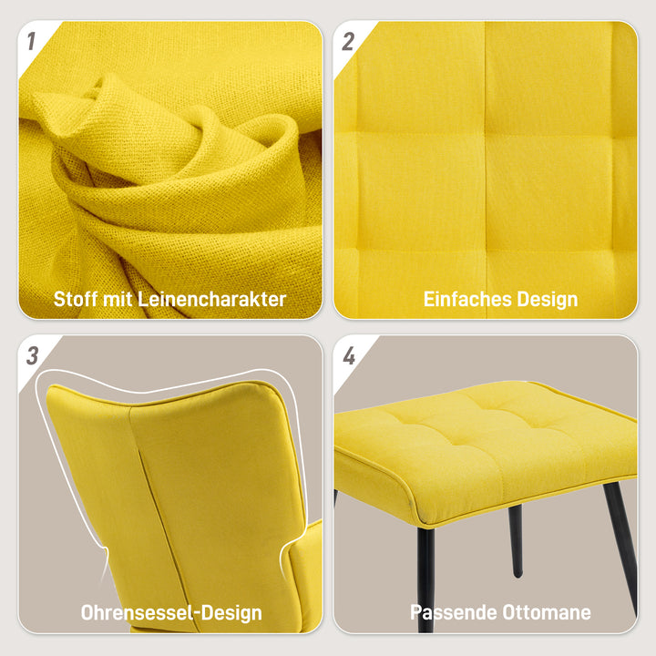 Gyngestol med fodskammel skandinavisk design gyngestol med fodskammel, bøgetræ, quiltet, 64 cm x 89 cm x 90 cm gul