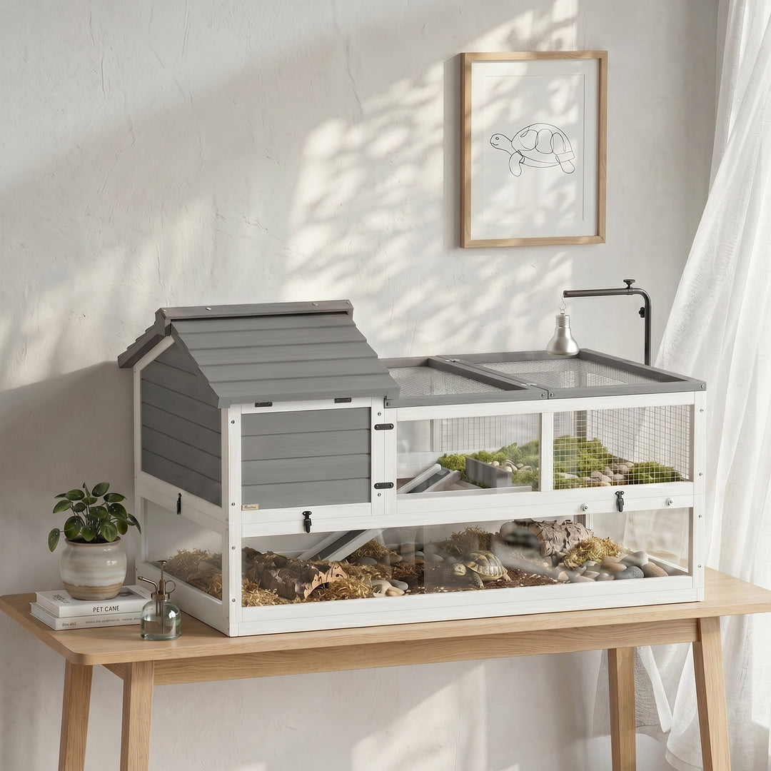 Træskildpaddehus, udendørs terrarium, 116x70,5x69,5 cm, grå