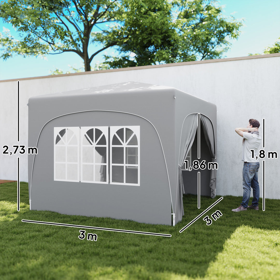 3 x 3 m pavillon, pop-up havetelt med sidevægge og bæretaske, UPF50+, højdejusterbar, sand