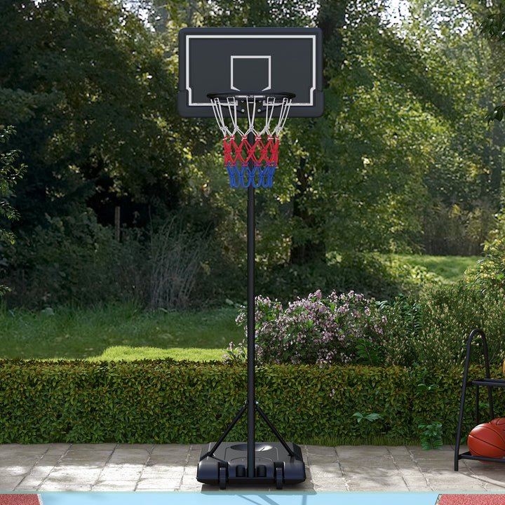 Basketballstativ, højdejusterbart, mobilt, fyldeligt, brudsikkert bagpanel, kurvhøjde 1,82 - 2,13 m, sort