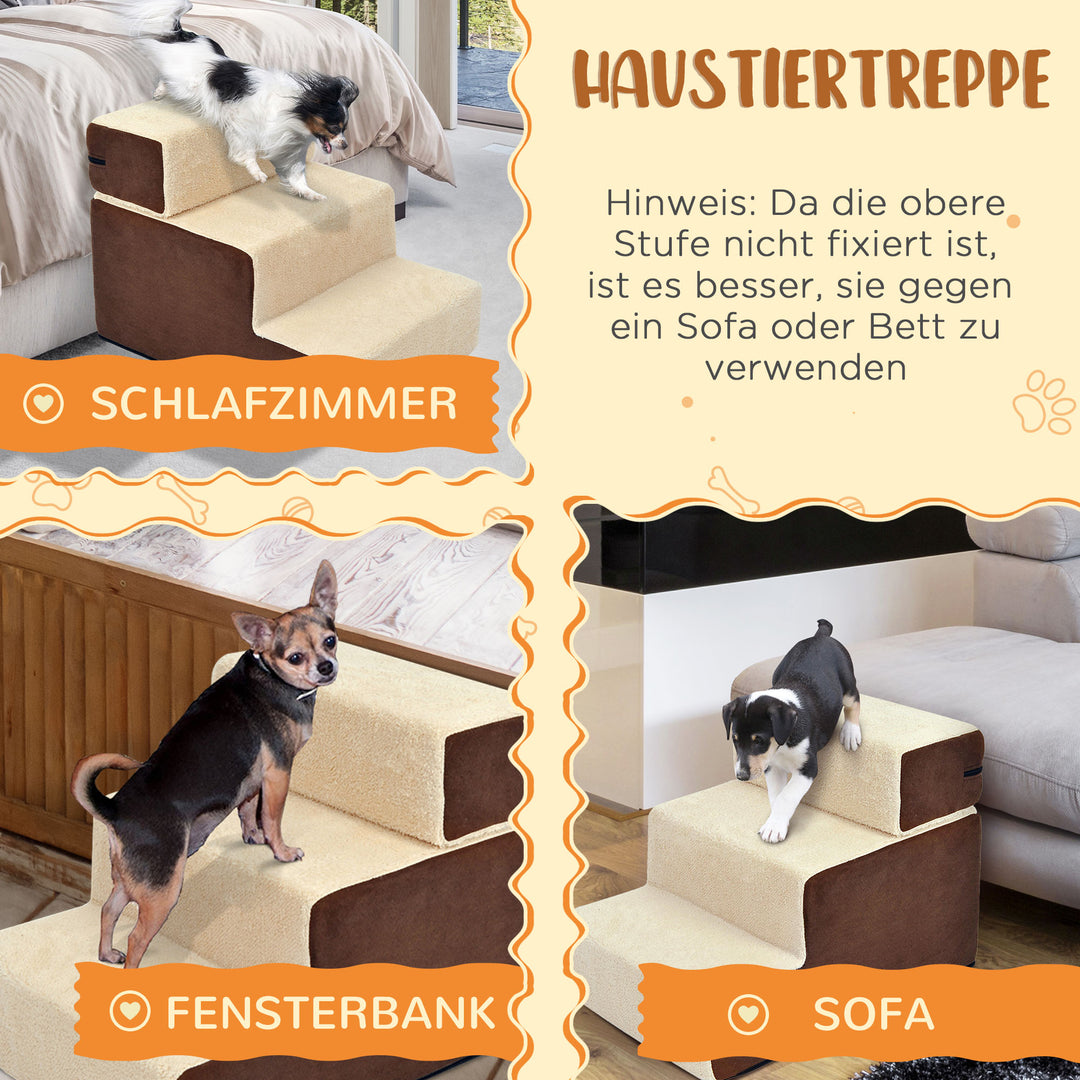 Kæledyrstrappe hundetrappe kattetrappe 3 trin til katte og hunde plys beige 54 x 40 x 39 cm