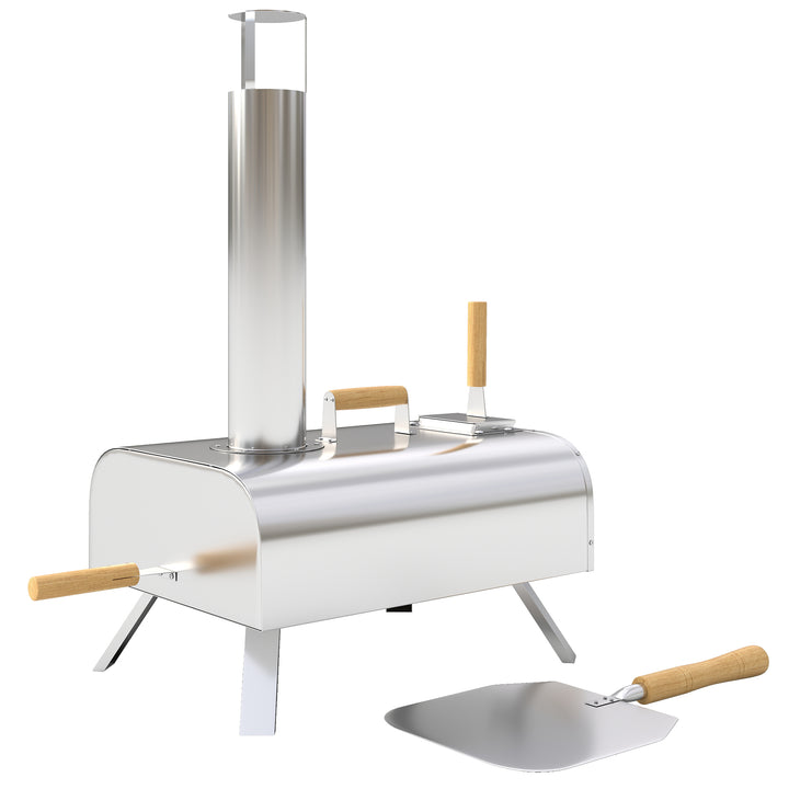 Udendørs pizzaovn, bærbar pizzaovn med pizzasten og skovl, foldbare ben, skorsten, rustfrit stål