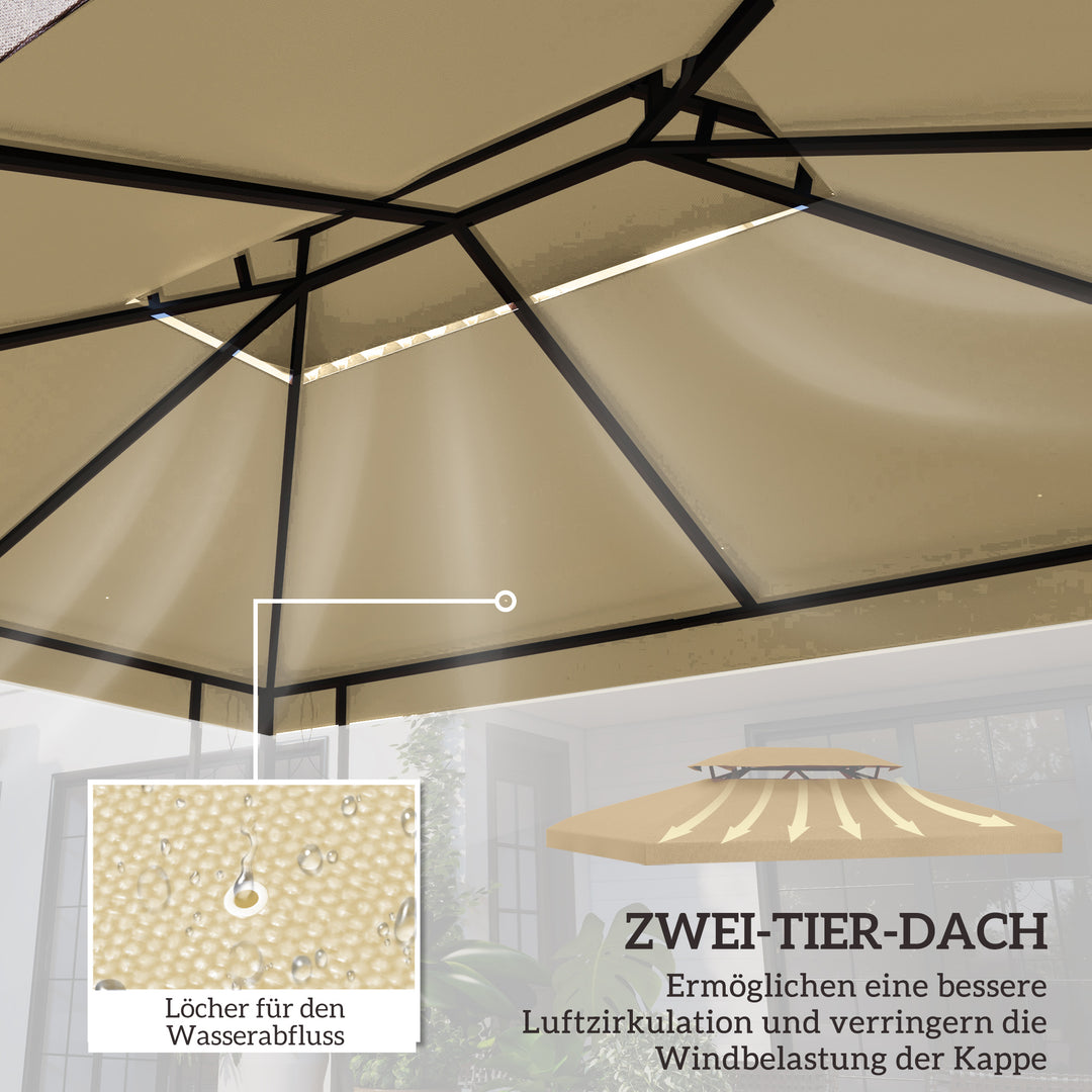 Udskiftningstag til 3 x 4 m pavillon, vandafvisende, dobbelttag pavillontag, beige