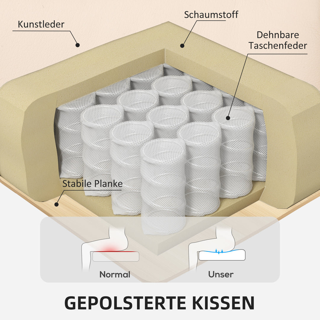 Lænestol med fodskammel, betræk i kunstlæder, polstret stol, creme hvid