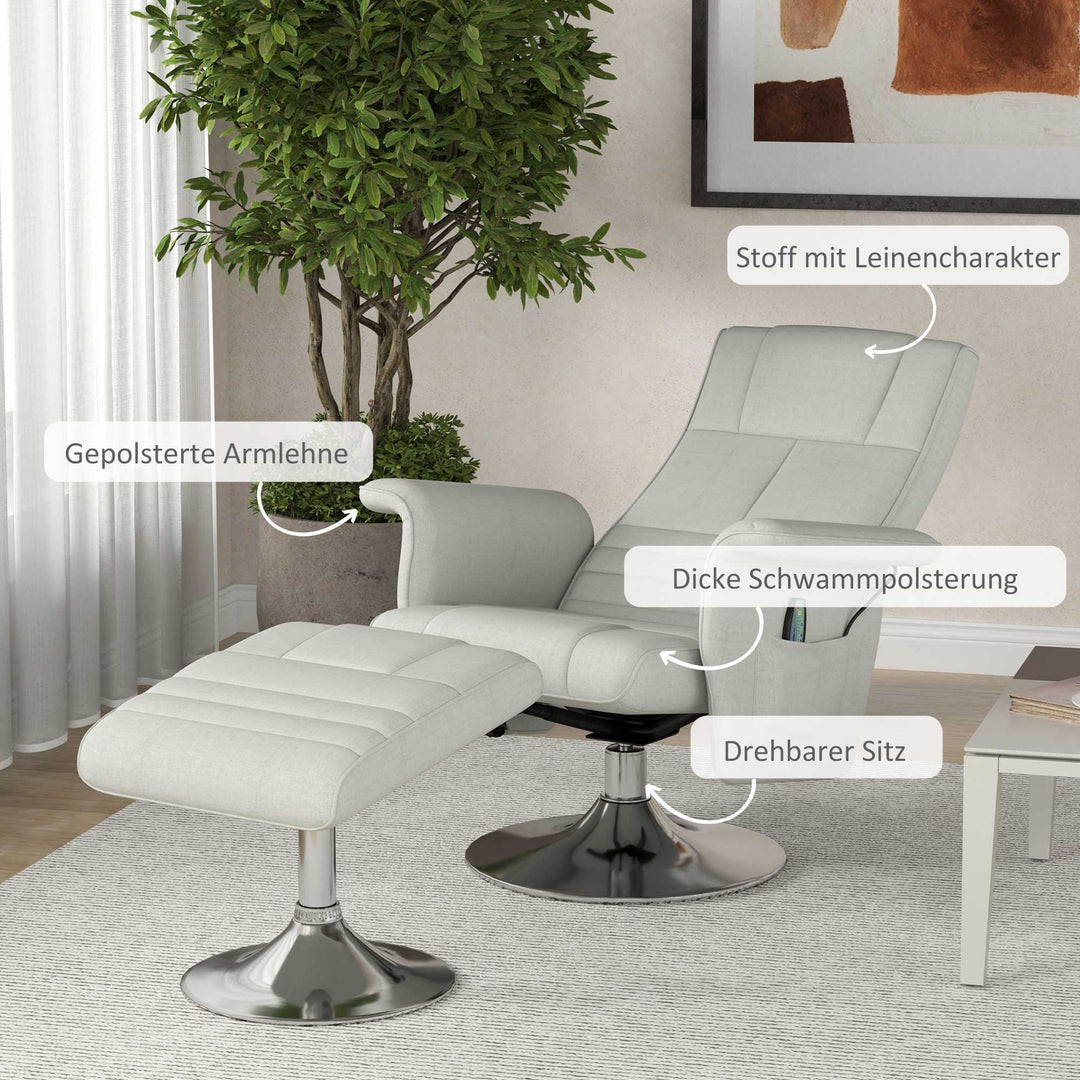 Massagestol med skammel, lænestol, 78 x 95 x 88 cm, cremefarvet