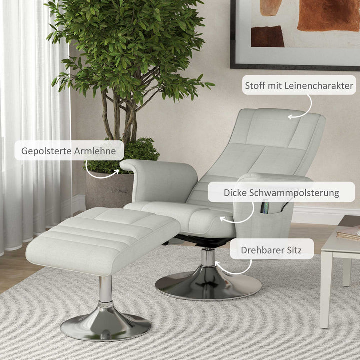 Massagestol med skammel, lænestol, 78 x 95 x 88 cm, cremefarvet