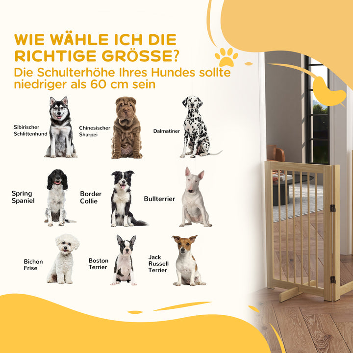 Hundegitter, fritstående, foldbart, med dør og fødder, træramme, 220x36x91cm