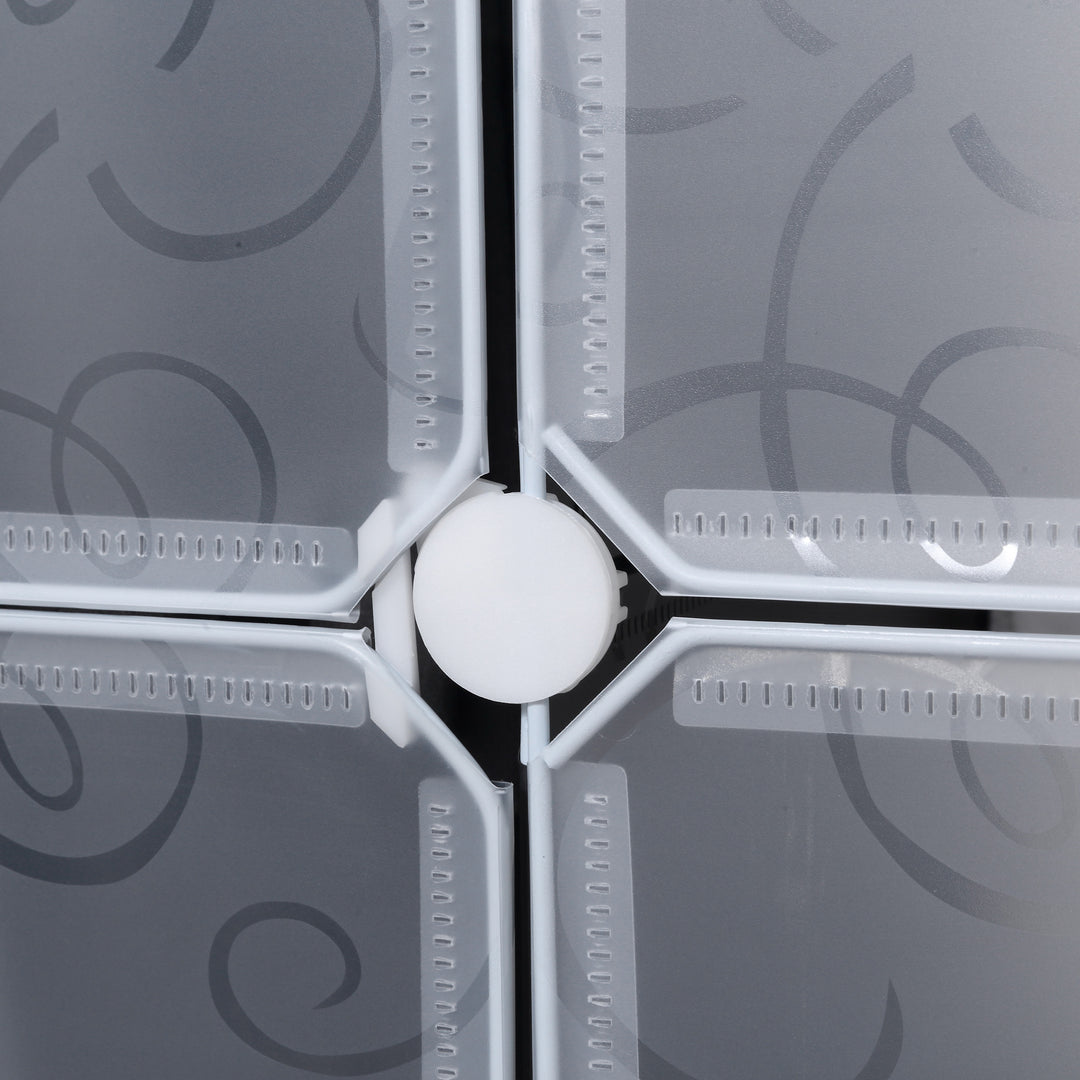 Kubegarderobe, 2 store og 9 små kuber, plastik, metal, 111l x 47b x 183h cm, sort+hvid