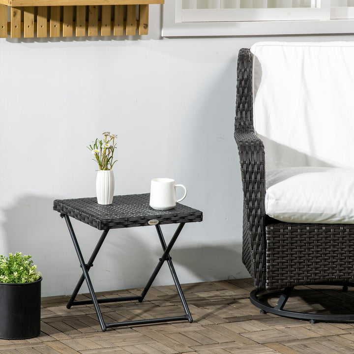 Polyrattan balkonbord, foldbart, stålstel, let at rengøre, 40x40x40 cm, sort