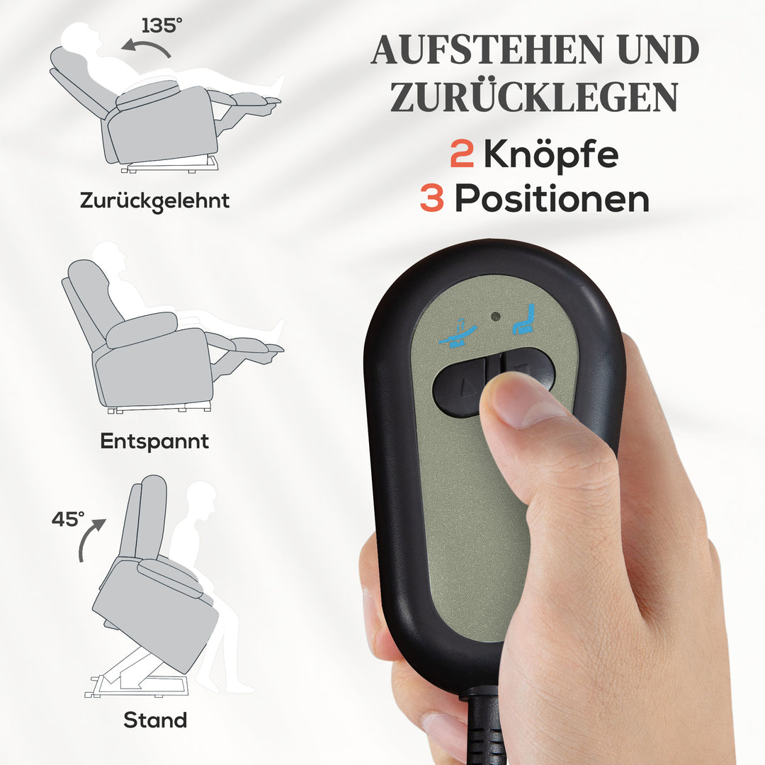 Elektrisk lænestol med hæve-sæde, blødt fløjlsstof, usb-porte