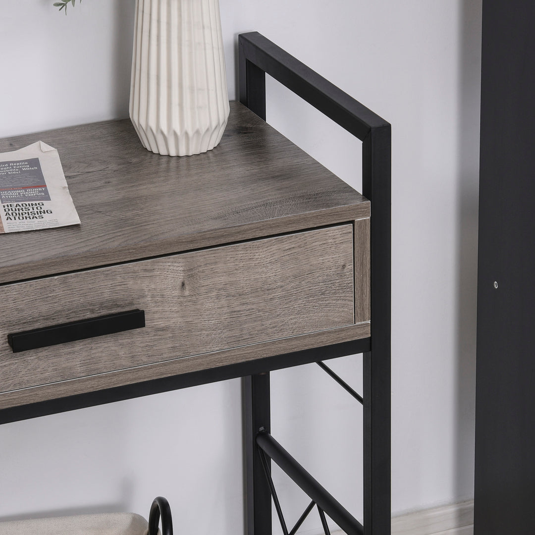 Sidebord serveringsvogn med hjul køkkenvogn sofabord med skuffe opbevaring skænk flytbar grå spånplade 60 x 30 x 65 cm