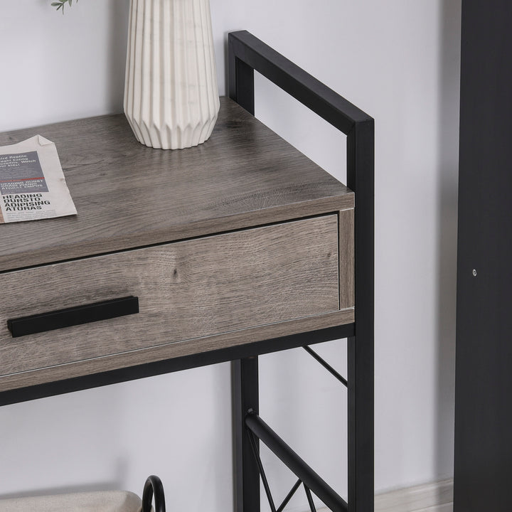 Sidebord serveringsvogn med hjul køkkenvogn sofabord med skuffe opbevaring skænk flytbar grå spånplade 60 x 30 x 65 cm