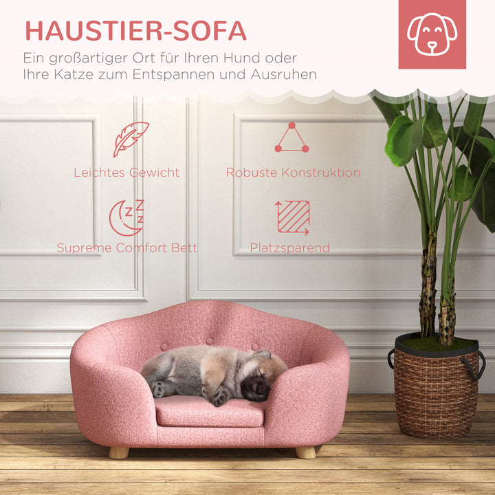 Kæledyrssofa hundemåtte hundeseng hundesofa hundesofa kattesofa med hynde baglomme plysskum fyrretræ pink 70 x 47 x 30 cm