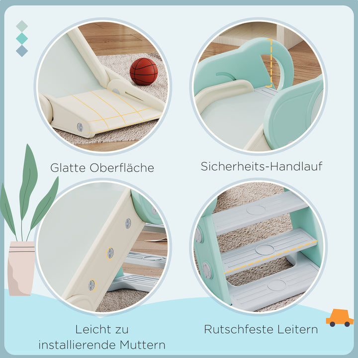 Rutsjebane til småbørn, sammenklappelig, indendørs, skridsikre trin, hævet sikkerhedskant, grøn