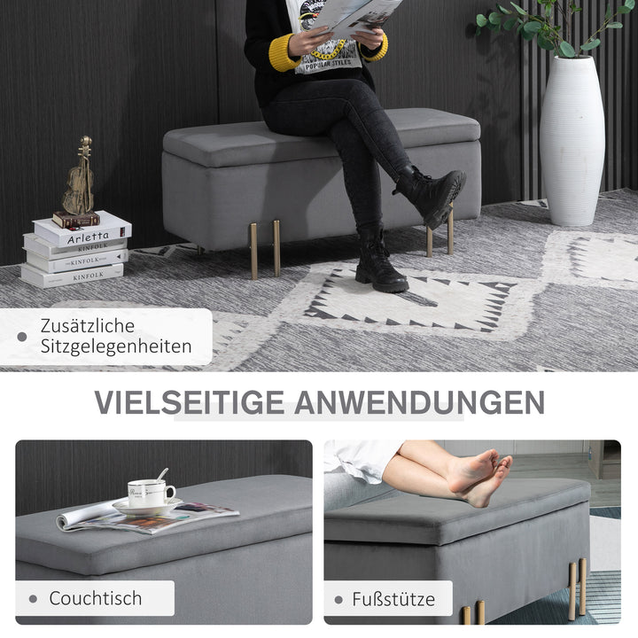 Opbevaringsbænk, polstret bænk med fløjlslook, opbevaringskommode med metalben, kommode til stue, soveværelse, entre, 100 x 40 x 42 cm, mørkegrå