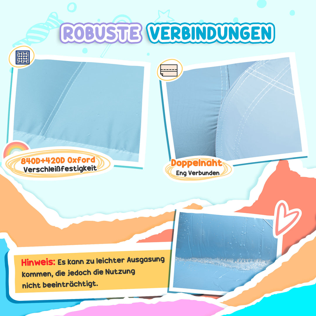 Hoppeborg, boldbassin, 2 rutsjebaner, oxfordstof, uv-bestandig, blæser, farverig