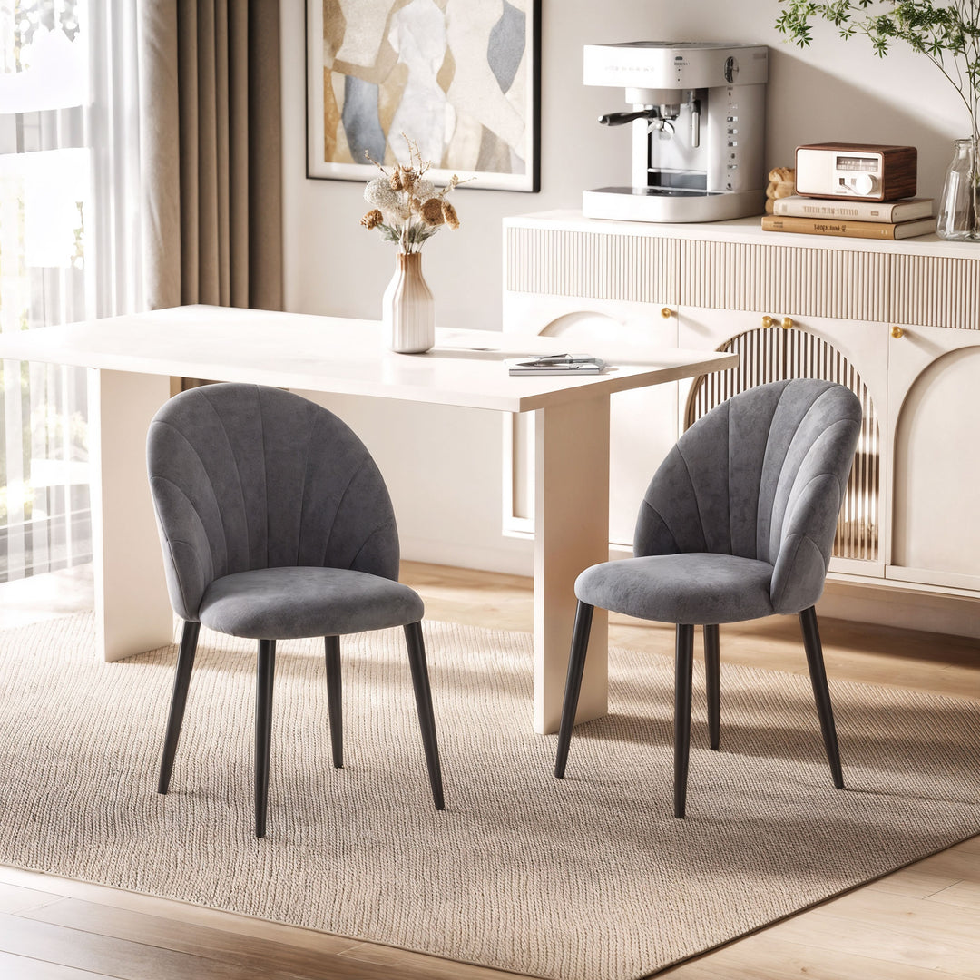 Sæt med 2 spisestuestole, accentstole, køkkenstole, retrodesign, fløjlslook, 52 cm x 54 cm x 79 cm, grå