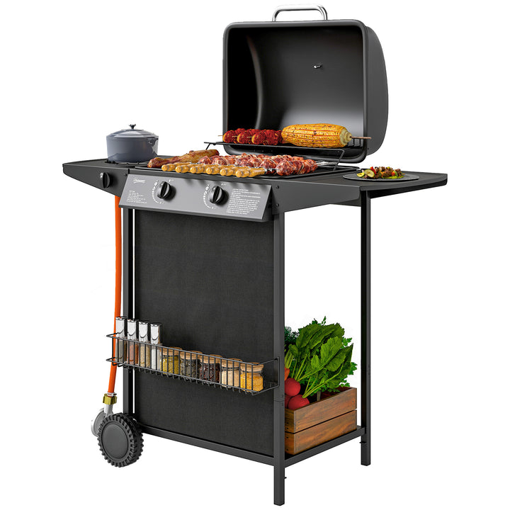 Gasgrill 7 KW grillvogn inkl. 3 brændere, sidebrænder, hjul, låg, 107 x 54 x 96 cm, sort