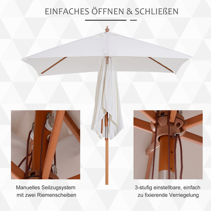 Parasol 200 x 150 x 235 cm, foldbar haveparasol, justerbar i 3 trin, rektangulær strandparasol, vandafvisende og UV-bestandig til strand, balkon, terrasse, have, cremehvid