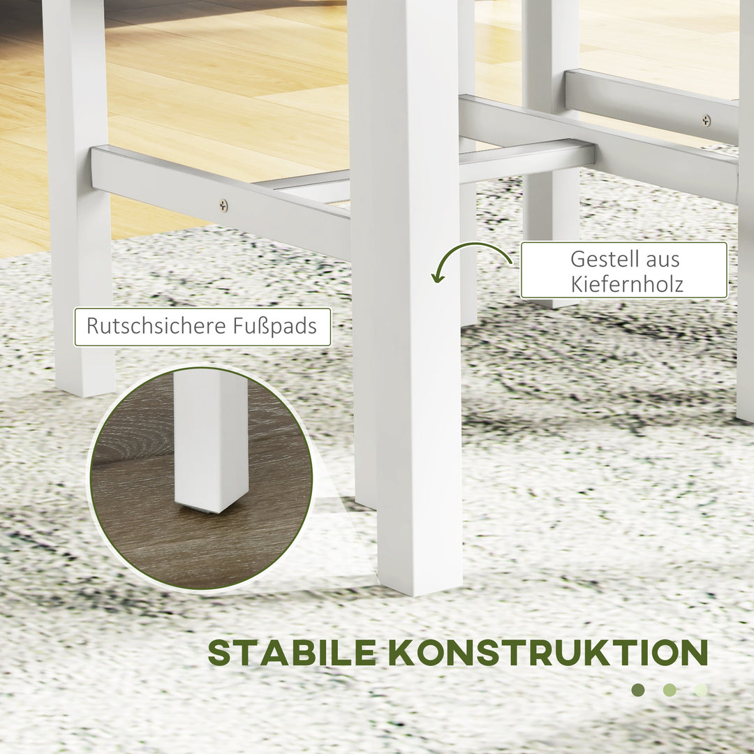 4-Delt spisebordssæt med 1 bord, 1 bænk, 2 stole, grå + hvid