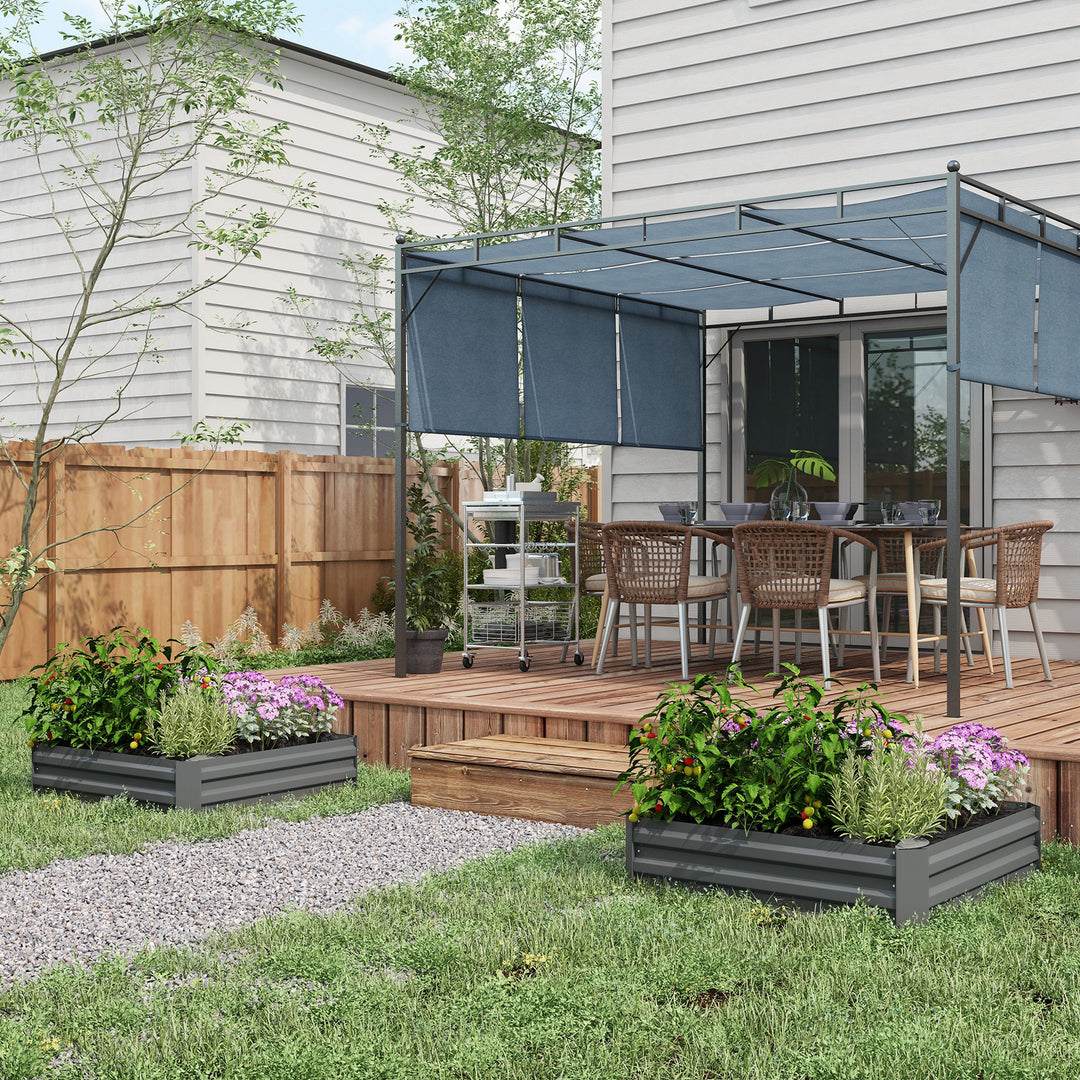 Sæt med 2 plantekasser, blomsterpotter, blomsterpotter til have, terrasse, galvaniseret stål, 100 x 100 x 30 cm, mørkegrå