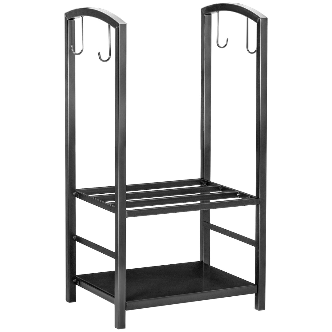 Brændereol, 2-lags brændereol, pejseværktøj, op til 100 kg, stål, sort, 40 x 30 x 74,5 cm