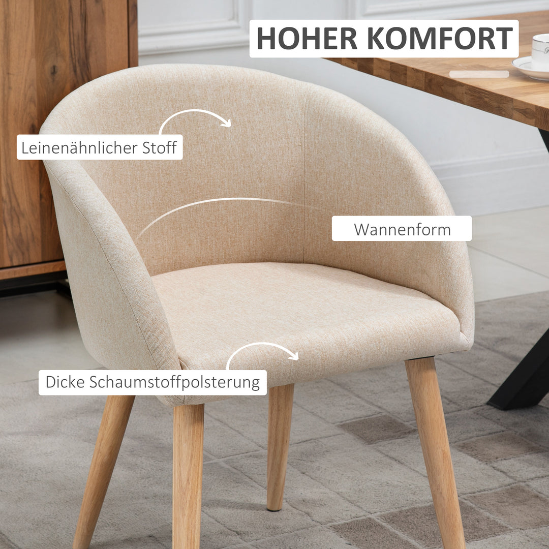 Sæt med 2 polstrede stole, skandinavisk design, polstrede stole med træben, skridsikre puder, 150 kg vægtkapacitet, beige