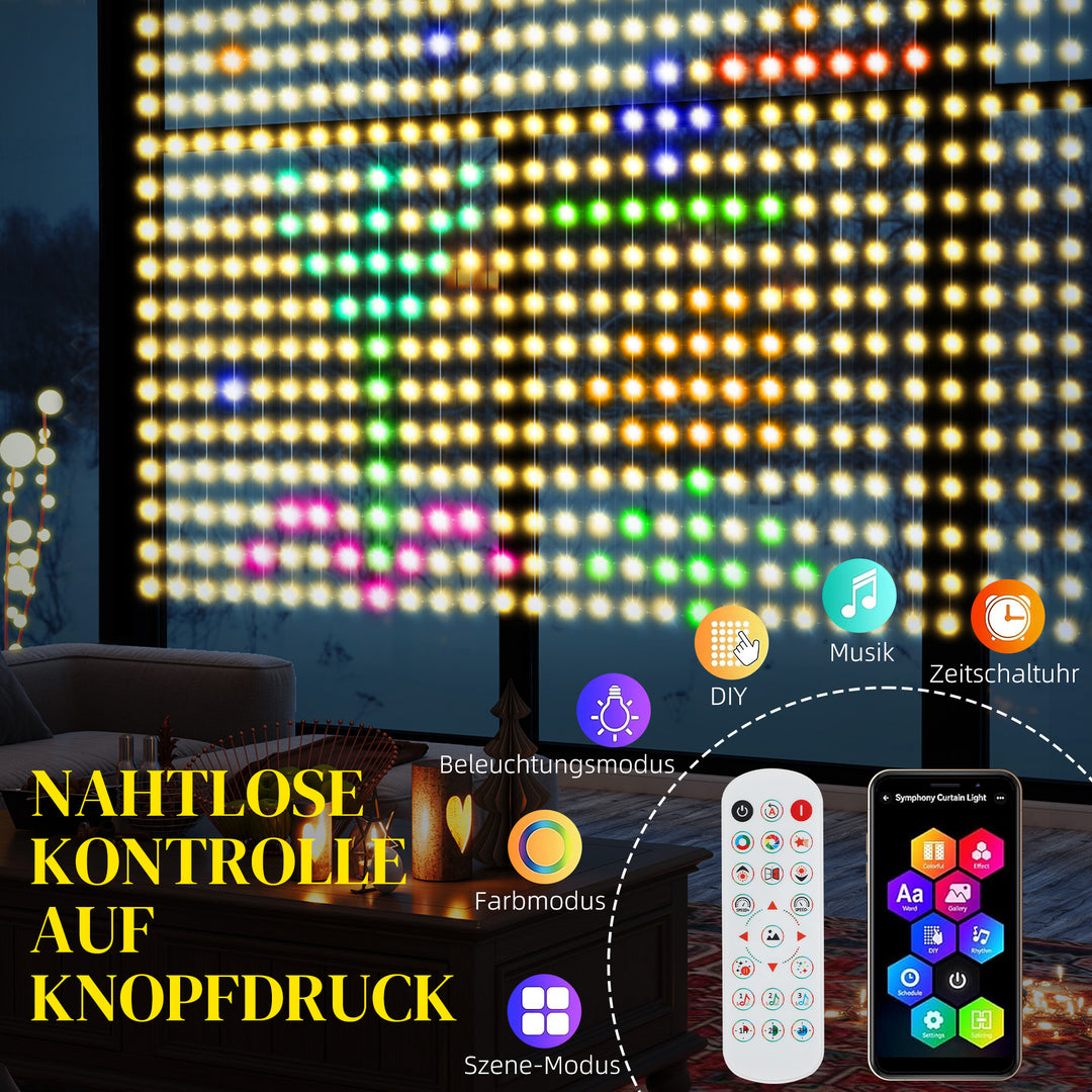 Gardin med 400 led-lys, dynamisk lyskæde med musiksynkronisering til soveværelse, stue, 3 x 3 m