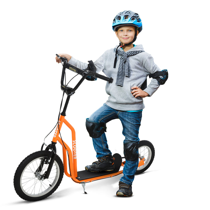 Børneløbehjul fra 5 år løbehjul spark løbehjul city scooter børneløbehjul kickboard med luftgummidæk 16/12 tommer orange 135 x 58 x 88-94 cm