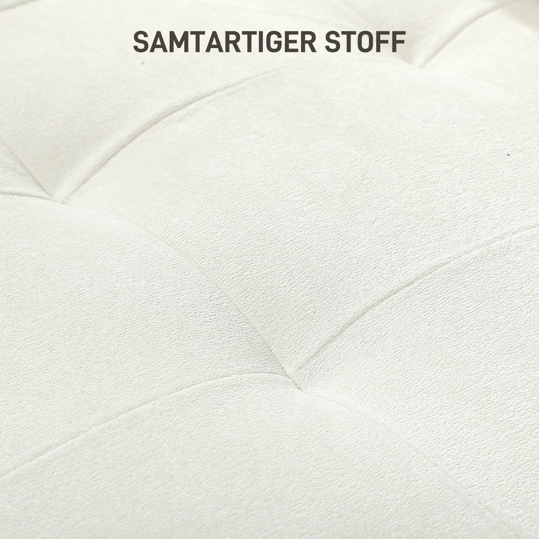 3-personers sofa med tykke hynder, gummitræ, stofbetræk, polstret sofa til stue, kontor, soveværelse, cremehvid