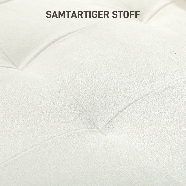 3-personers sofa med tykke hynder, gummitræ, stofbetræk, polstret sofa til stue, kontor, soveværelse, cremehvid