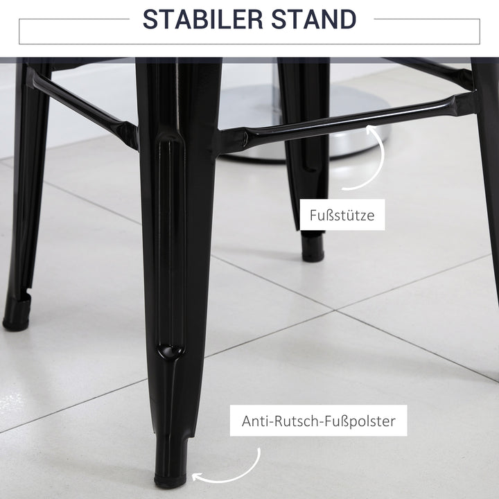 Sæt med 4 metalbarstole, til indendørs og udendørs brug, stabelbart design, sort