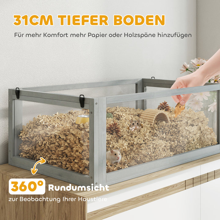 Hamsterbur i træ, 3 niveauer med dyb kælder, aftagelige niveauer, til små dyr, 80x50x76 cm, lysegrå