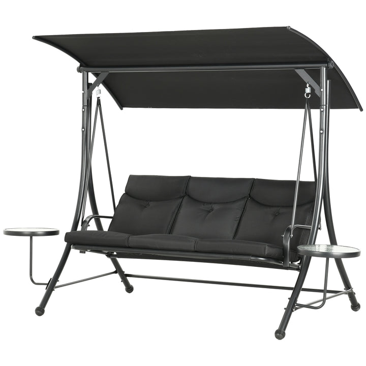 Hollywood gynge, gyngebænk, 3-personers havegynge med justerbar solskærm, 278 x 135 x 177 cm, sort