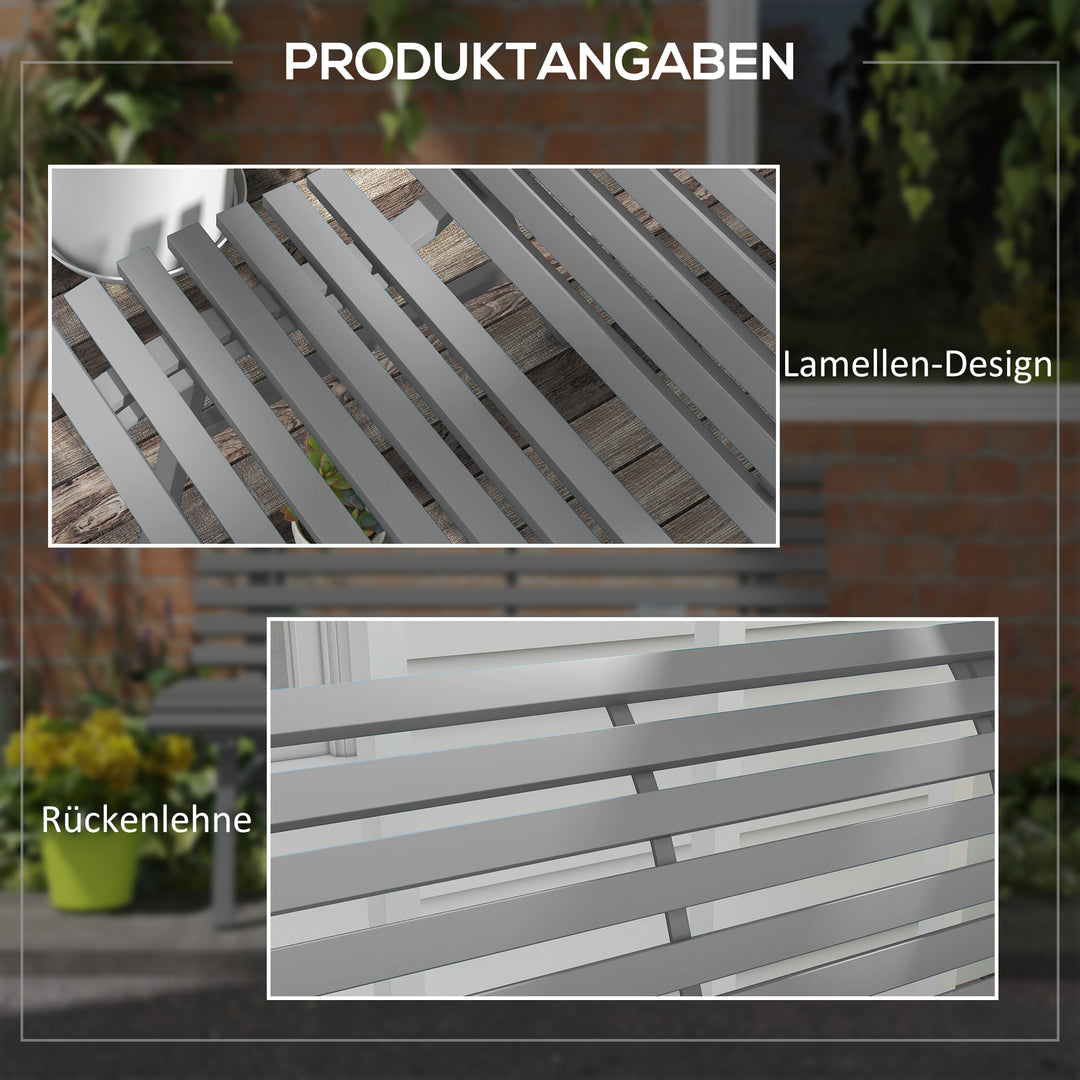 Havebænk, parkbænk, lameldesign, vejrbestandig, aluminium, 123 x 67 x 79 cm, grå