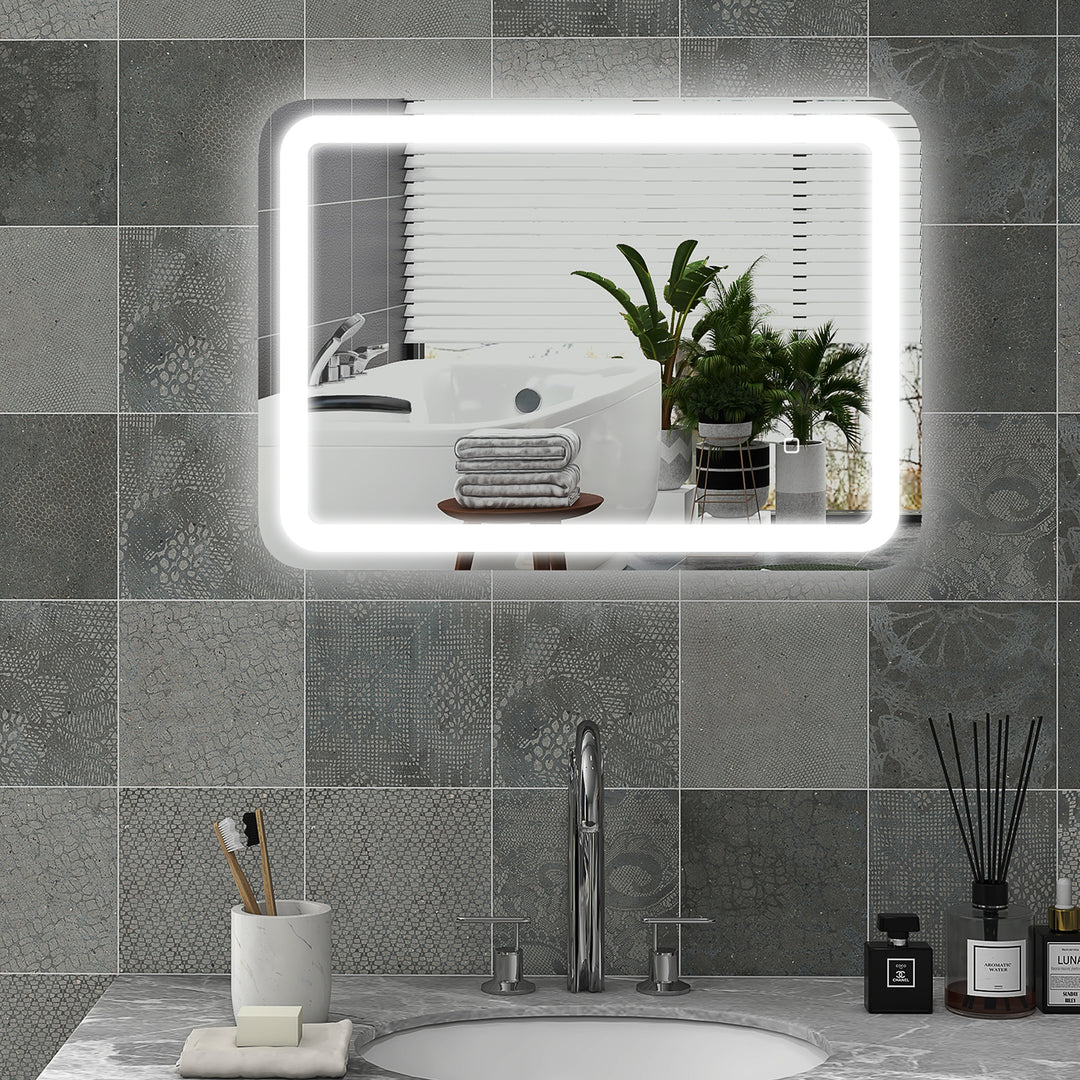 Badeværelsesspejl, oplyst, touch control, anti-dug, dæmpbar, 3 lysfarver, 50x70, sølv