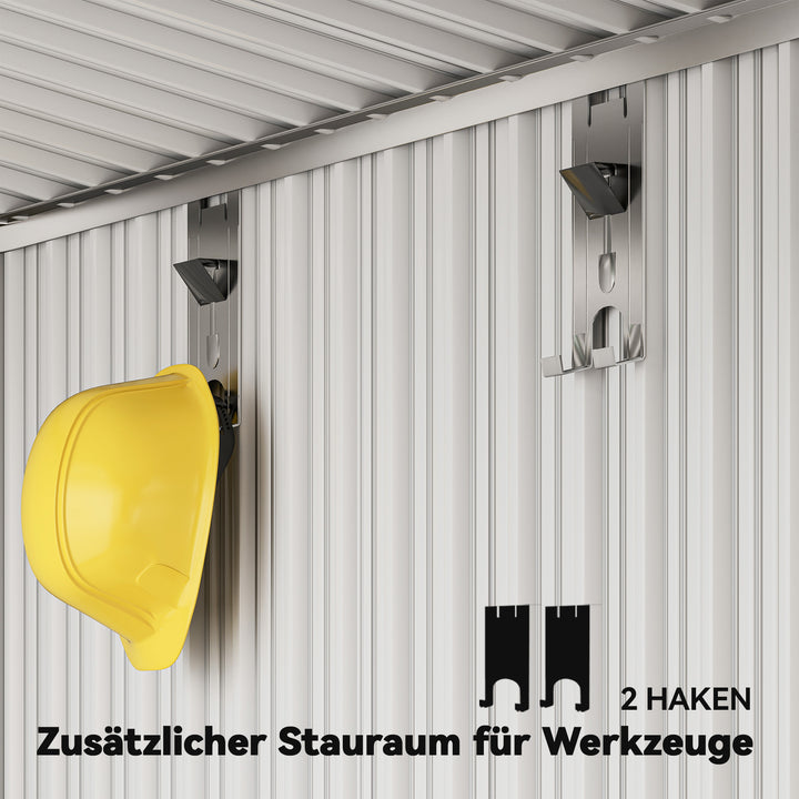 Haveskur, redskabsskur med vinduer, ventilationshuller, skydedør, vandtæt stål, vejrbestandig, mørkegrå