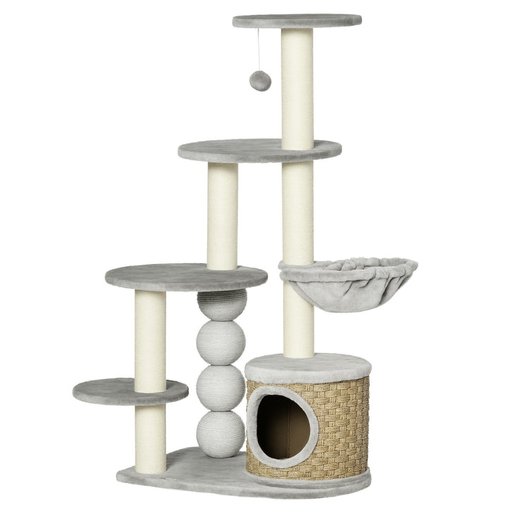 Kradsetræ med kattehule, hængekøje og 3 kradsetræer 60 cm x 40 cm x 115,5 cm lysegrå