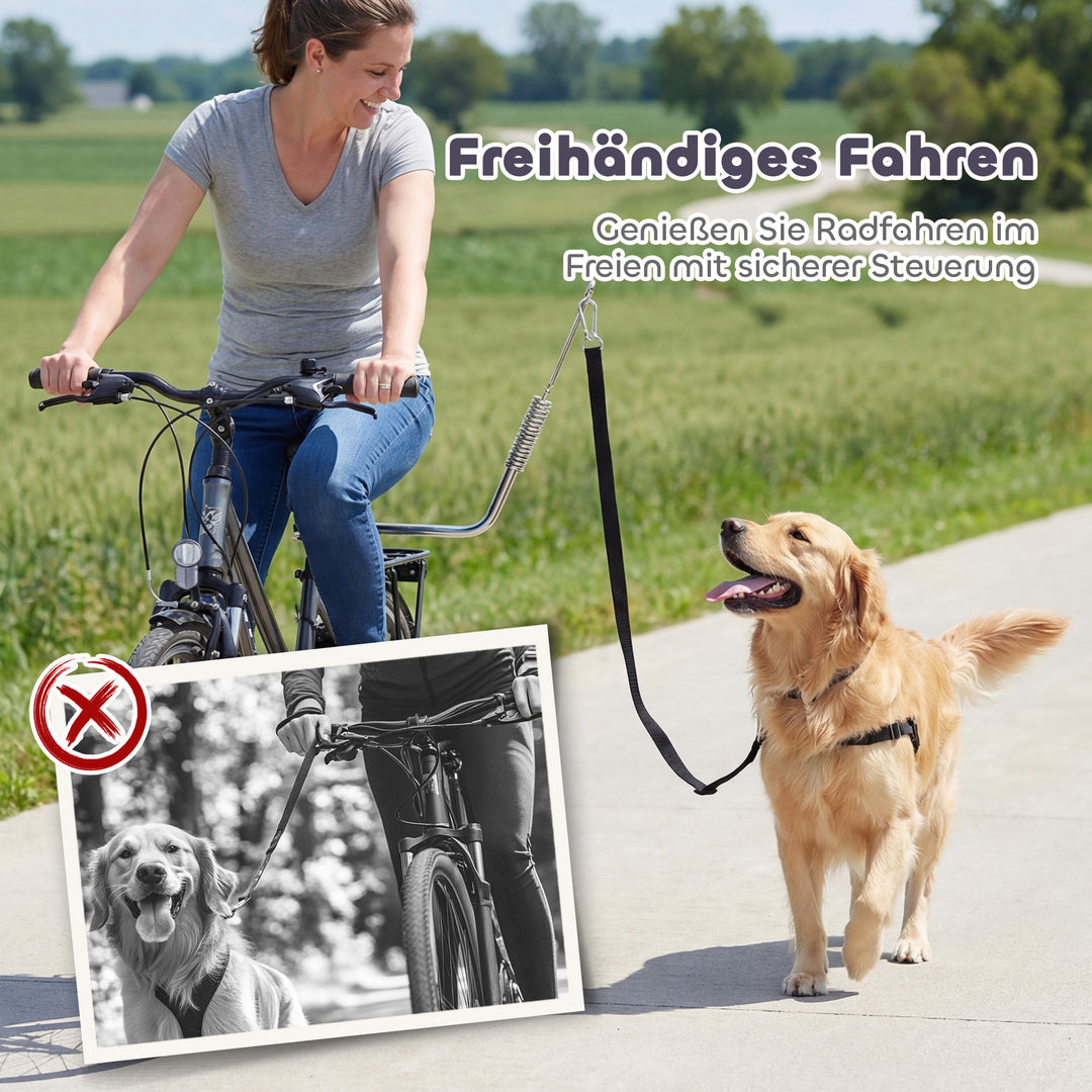 Hundesnor til cykel med støddæmpere, justerbar rem, aftagelig hurtigspænde til træning og jogging, sølv og sort.