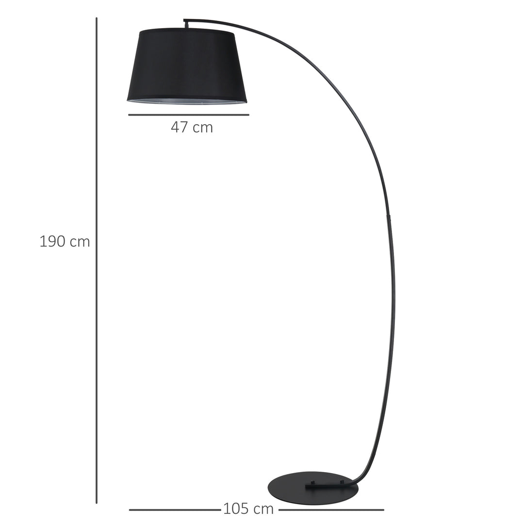 Gulvlampe, buet gulvlampe med stofskærm, gulvlampe med rund fod, metal, 105l x 47b x 190h cm, sort