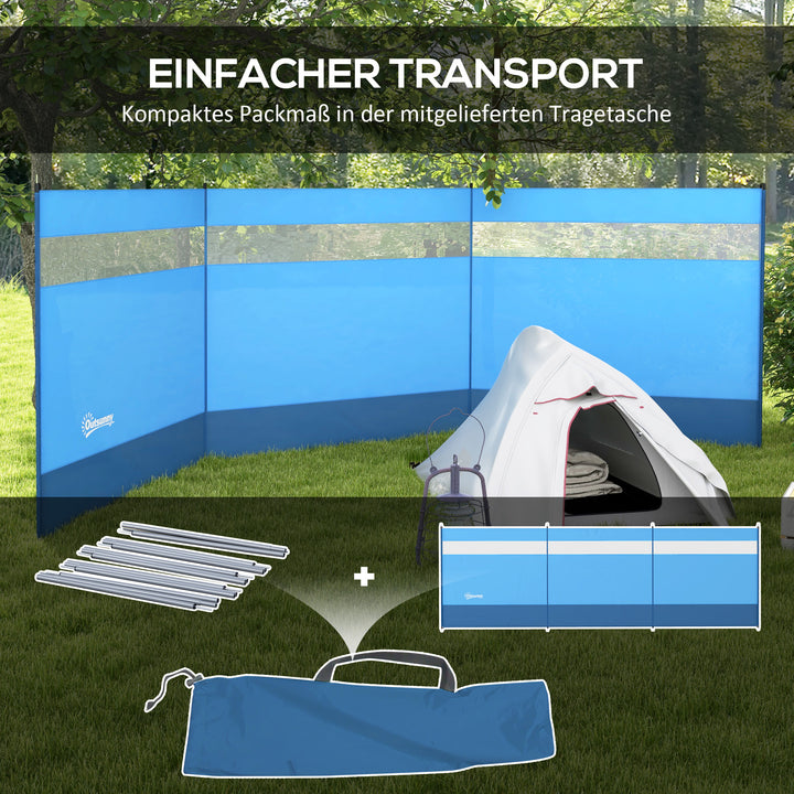 Læhegn med vindue og bæretaske, stålstænger, 440x140cm, blå