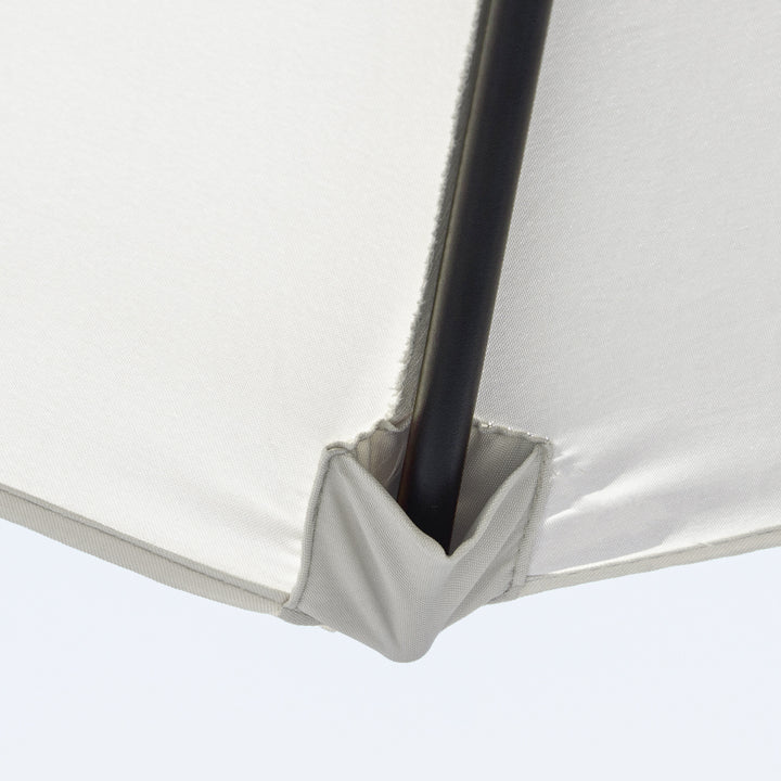 Sammenklappelig parasol, haveparasol, markedsparasol med håndsving, aluminium, 180 cm, polyester, beige, Ø 2,6 x 2,35 m